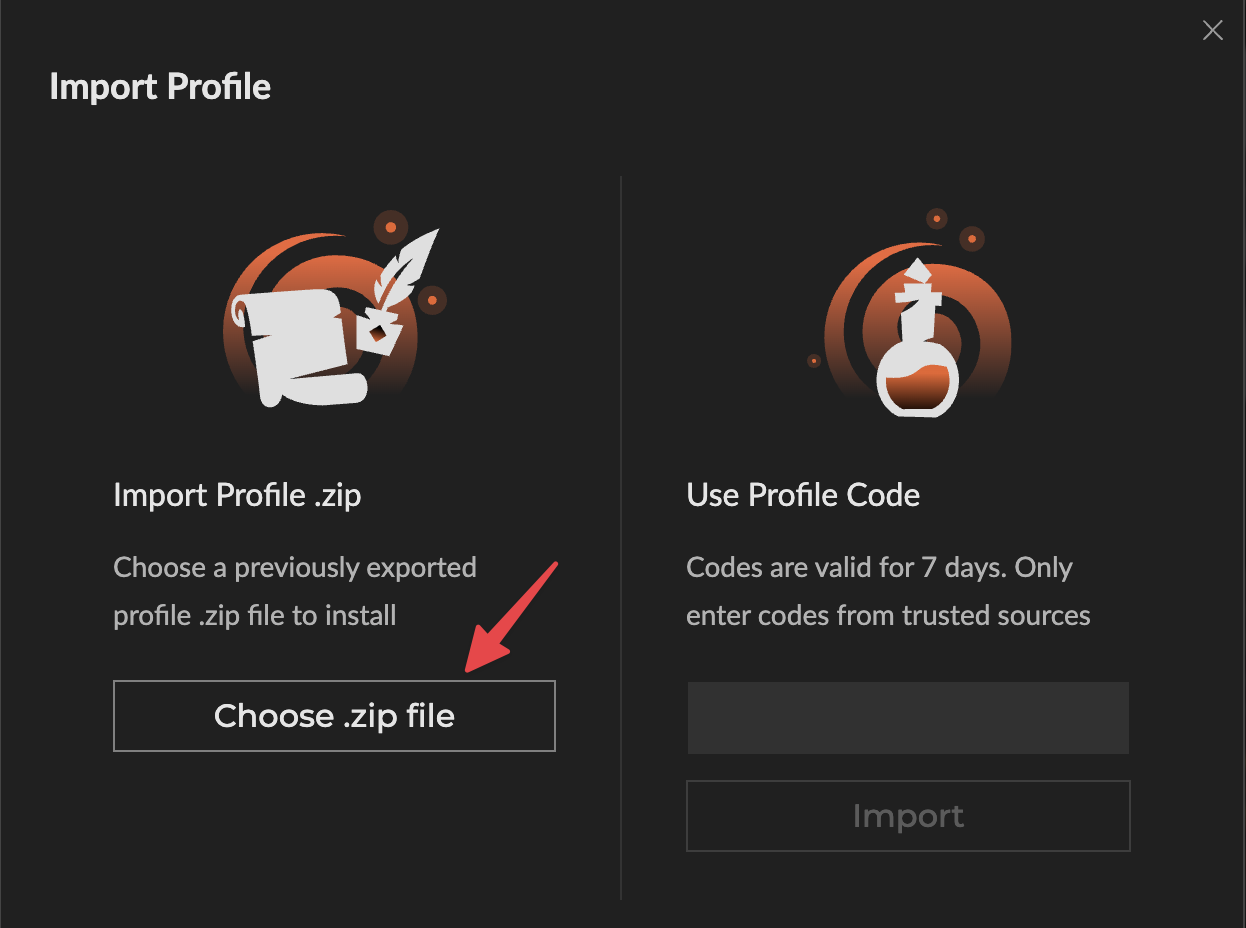 Click the Choose .zip file button
